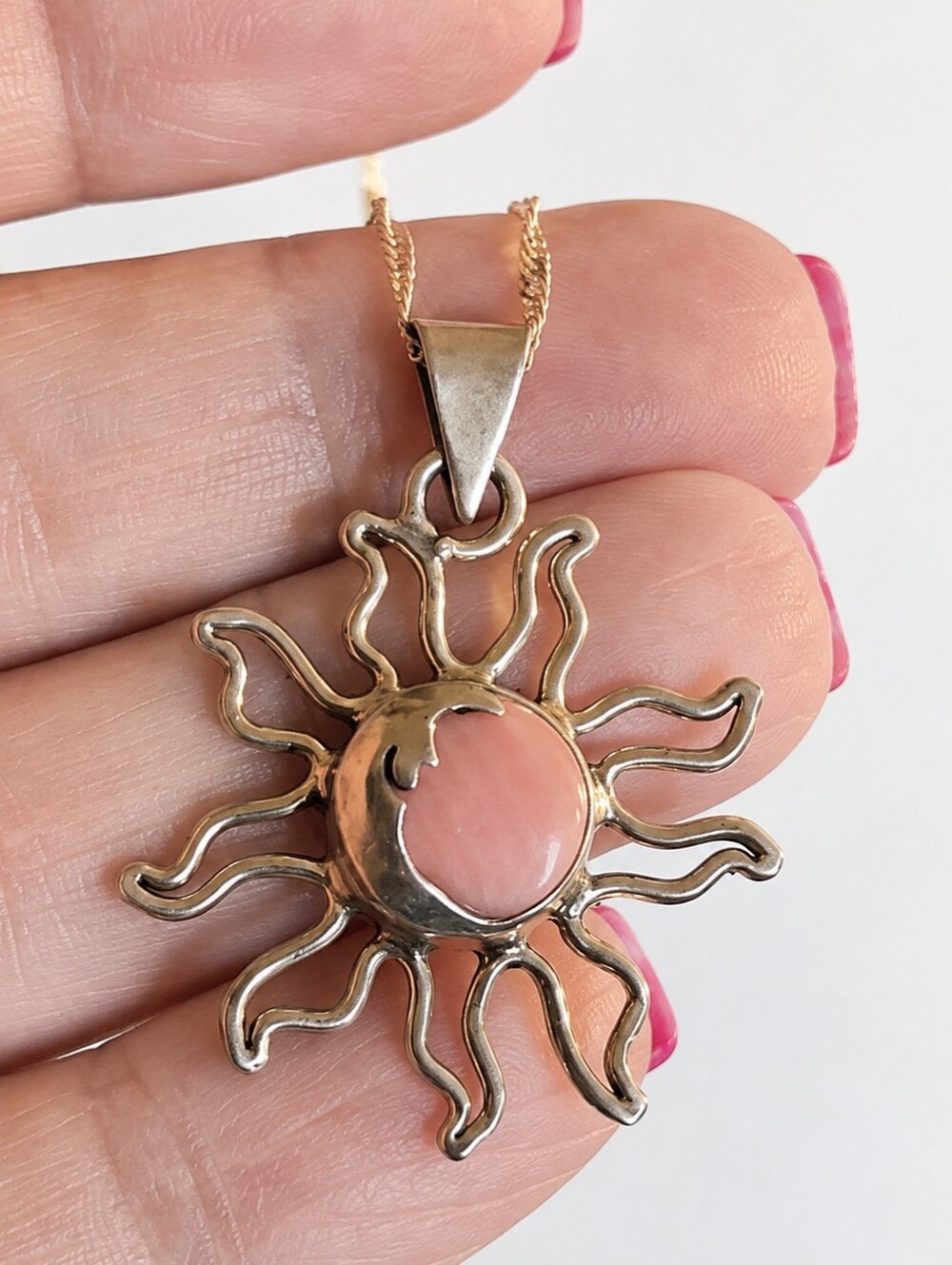 Vintage Mexico Sterling Silver Sun Moon Pendant & 18" Italy 925 LIRM...